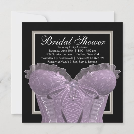 Lavendel Paarse Corset Bruidsuitnodiging Kaart (Voorkant)