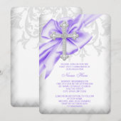 Lavendel Paarse Damask Cross Eerste Communie Kaart (Voorkant / Achterkant)