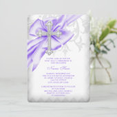 Lavendel Paarse Damask Cross Eerste Communie Kaart (Staand voorkant)