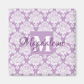 Lavendel Paarse Damast Monogram met Naam Magneet (Voorkant)