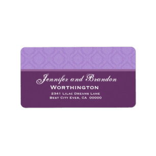 Lavendel Paarse Diamond Damask Bruiloft Collectie Etiket