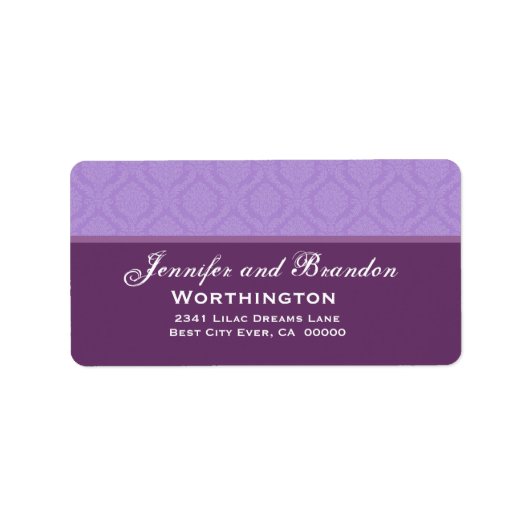 Lavendel Paarse Diamond Damask Bruiloft Collectie Etiket (Voorkant)