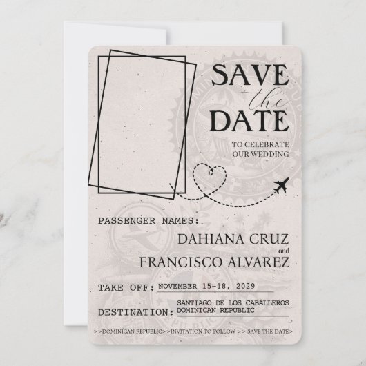 Lavendel Paarse Dominicaanse Republiek paspoort Save The Date (Achterkant)