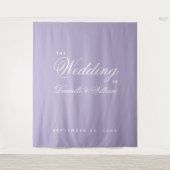 Lavendel Paarse Eenvoudige Script Trouwachtergrond Wandkleed (Voorkant)