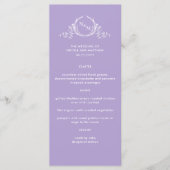 Lavendel Paarse Elegant Monogram Bruiloft Menu (Voorkant)