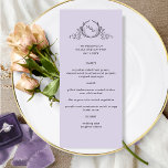 Lavendel Paarse Elegant Monogram Bruiloft Menu<br><div class="desc">Verras uw gasten met dit prachtige huwelijksmenu, met een elegant handgetekend botanisch monogram met de initialen van het paar. Gemakkelijk om de sjabloon in te vullen met je gegevens en menu en je prints te bestellen! Mogelijkheid om de lavendel-paarse "achtergrond-kleur" te veranderen naar een andere paarse tint of zelfs een...</div>