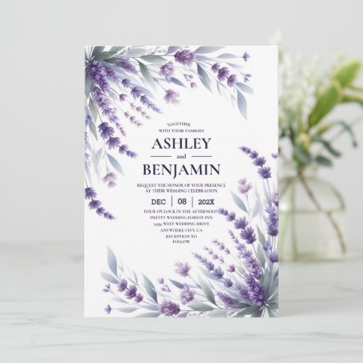 Lavendel Paarse Elegante Bloemen Waterverf Kaart (Staand voorkant)