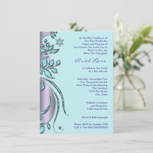 Lavendel Paarse en Blauwgroen Blue Bat Mitswa Kaart (Staand voorkant)