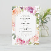 Lavendel paarse en blozen bloemenbruiloft kaart (Staand voorkant)