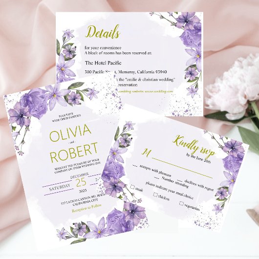 Lavendel Paarse en Gouden Sering RSVP Kaart