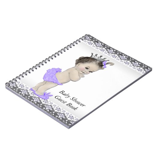 Lavendel Paarse en grijs Baby shower gastenboek Notitieboek (Linkerzijde)