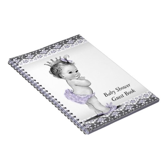 Lavendel Paarse en grijs Baby shower gastenboek Notitieboek (Rechterzijde)