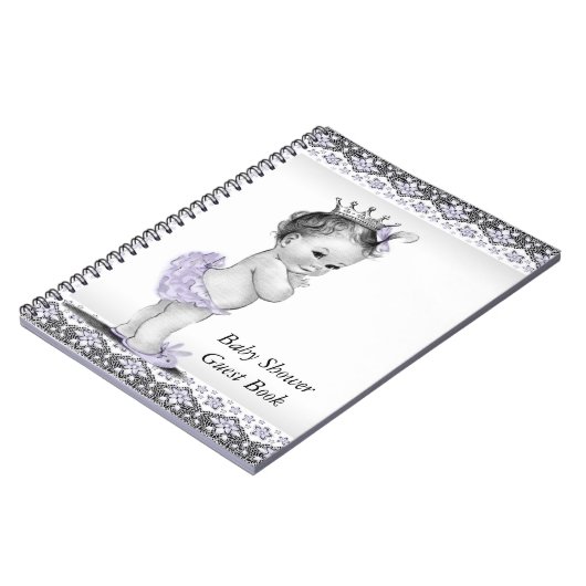 Lavendel Paarse en grijs Baby shower gastenboek Notitieboek (Linkerzijde)