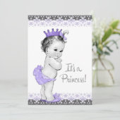 Lavendel Paarse en Grijze Baby Meisje Douche Kaart (Staand voorkant)