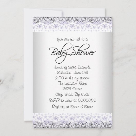 Lavendel Paarse en Grijze Baby Meisje Douche Kaart (Achterkant)