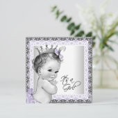 Lavendel Paarse en Grijze Baby Meisje Douche Kaart (Staand voorkant)