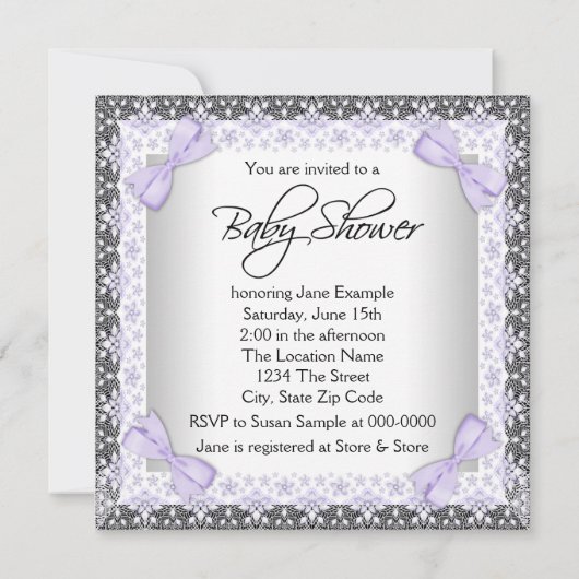 Lavendel Paarse en Grijze Baby Meisje Douche Kaart (Achterkant)