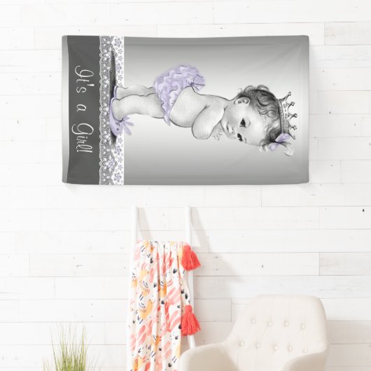 Lavendel Paarse en Zilveren  Baby shower Spandoek (Insitu)