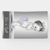 Lavendel Paarse en Zilveren Baby shower Spandoek (Horizontaal)