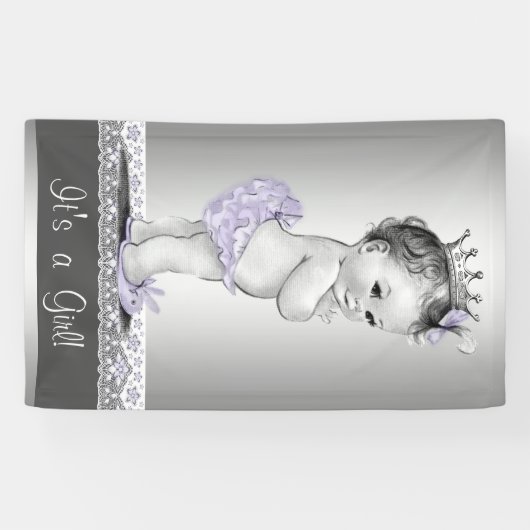 Lavendel Paarse en Zilveren  Baby shower Spandoek (Horizontaal)