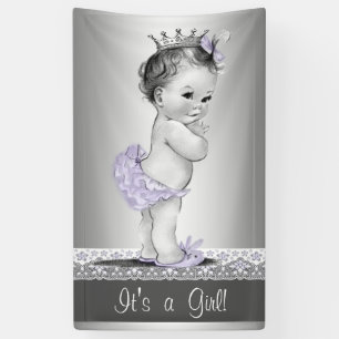 Lavendel Paarse en Zilveren Baby shower Spandoek
