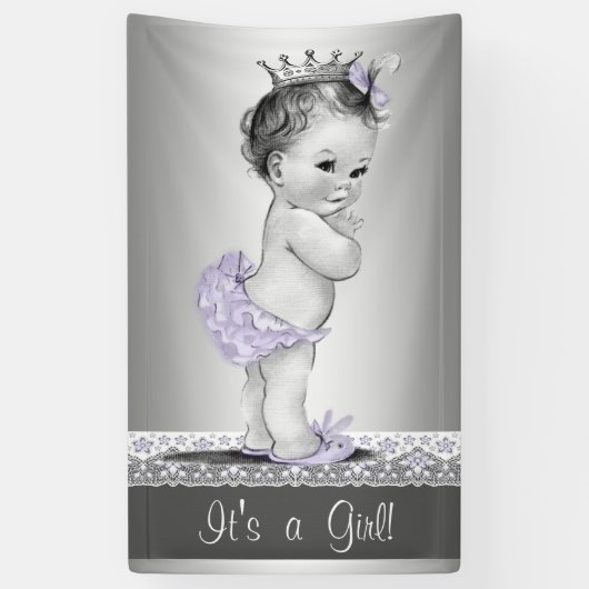 Lavendel Paarse en Zilveren Baby shower Spandoek (Verticaal)
