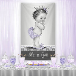 Lavendel Paarse en Zilveren  Baby shower Spandoek