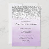 Lavendel Paarse en zilveren Sweet 15 Quinceañera Kaart (Voorkant)