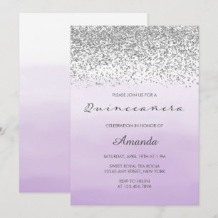 Lavendel Paarse en zilveren Sweet 15 Quinceañera Kaart
