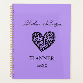 Lavendel Paarse en Zwarte Luipaard Patroon Hart Planner