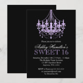 Lavendel Paarse Faux Glitter Kroonluchter Sweet 16 Kaart (Voorkant / Achterkant)
