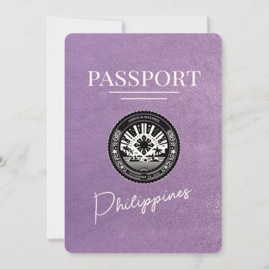Lavendel Paarse Filipijnen Paspoort bruiloft Kaart (Achterkant)