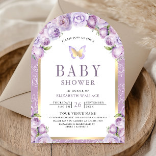 Lavendel Paarse Floral Arch Butterfly Baby shower Kaart