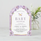 Lavendel Paarse Floral Arch Butterfly Baby shower Kaart (Staand voorkant)