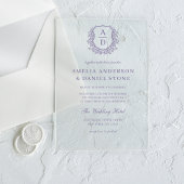 Lavendel Paarse Floral Crest Monogram Huwelijk Acryl Uitnodigingen