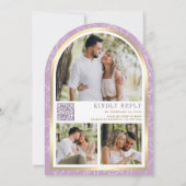 Lavendel Paarse Floral Gold Arch Butterfly Wedding Kaart (Achterkant)