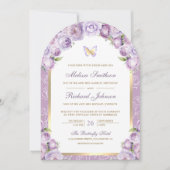 Lavendel Paarse Floral Gold Arch Butterfly Wedding Kaart (Voorkant)