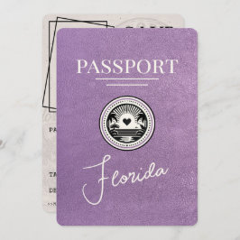 Lavendel Paarse Florida Passport Bewaar de datum Save The Date