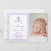 Lavendel Paarse foto doopuitnodiging Kaart (Voorkant)