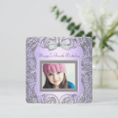 Lavendel Paarse Foto Meisjes Vierde Verjaardagsfee Kaart (Staand voorkant)