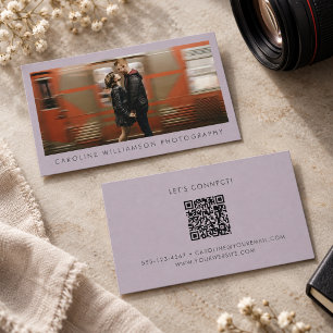 Lavendel Paarse Fotograaf Foto QR Modern Merk Visitekaartje
