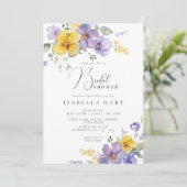 Lavendel Paarse Geel Bruidsdouche Uitnodiging (Staand voorkant)