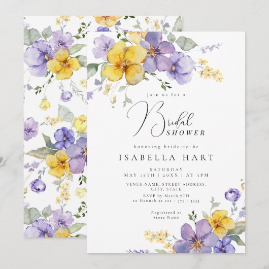 Lavendel Paarse Geel Bruidsdouche Uitnodiging (Voorkant / Achterkant)
