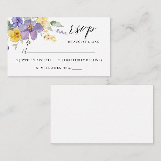 Lavendel Paarse gele RSVP Bloemen Bewaar de datum Informatiekaartje (Voorkant / Achterkant)
