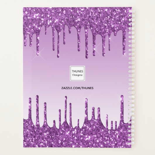 Lavendel paarse glitter monogram naam 2025 planner (Achterkant)