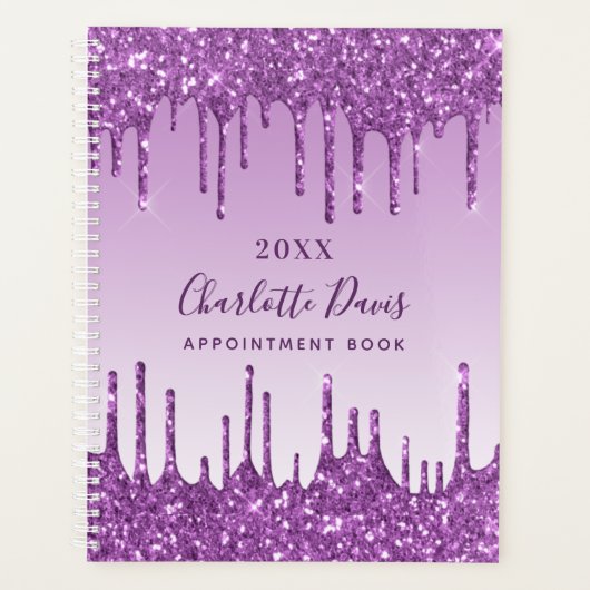 Lavendel paarse glitter monogram naam 2025 planner (Voorkant)