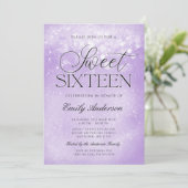 Lavendel Paarse Glitter Sweet 16 Kaart (Staand voorkant)