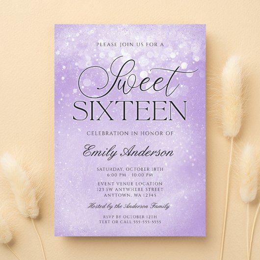 Lavendel Paarse Glitter Sweet 16 Kaart