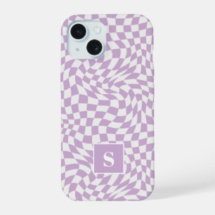 Lavendel Paarse Golfjes Geruite Monogram iPhone 15 Case
