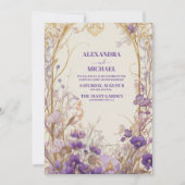 Lavendel Paarse & Gouden Bloemen Elegante Bruiloft Kaart (Voorkant)